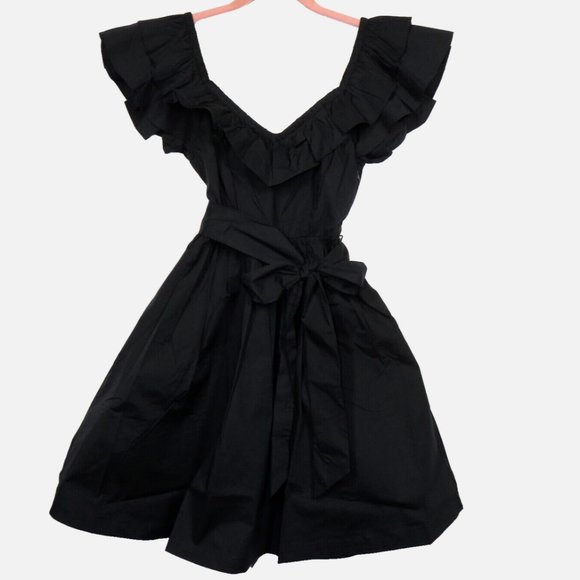 Hill House Dresses & Skirts - Hill House Ana Dress Women's XS Black Poplin Ruffled Smocked, Belt, Pockets